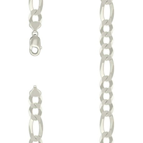 925 Sterling Silver Super Flat Figaro Chain Silver Plated 300 12mm