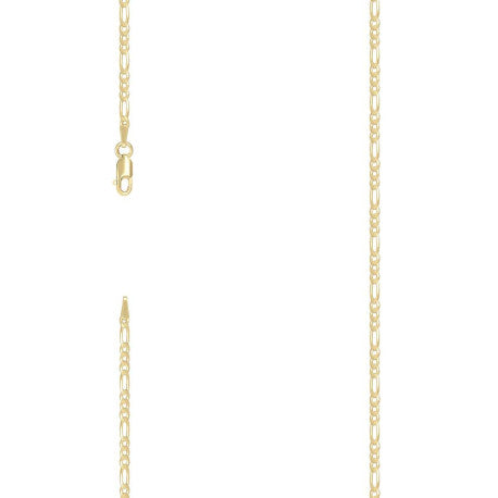 925 Sterling Silver Super Flat Figaro Chain Yellow Plated 060 2.3mm