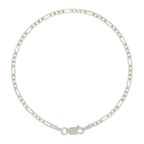 925 Sterling Silver Super Flat Figaro Chain Silver Plated 060 2.3mm
