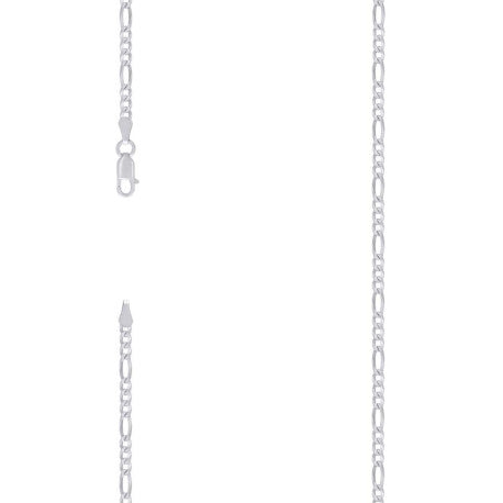 925 Sterling Silver Super Flat Figaro Chain Rhodium Plated 080 2.9mm