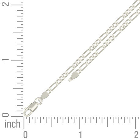 925 Sterling Silver Super Flat Figaro Chain Silver Plated 080 2.9mm