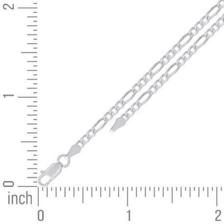 925 Sterling Silver Super Flat Figaro Chain Rhodium Plated 080 2.9mm