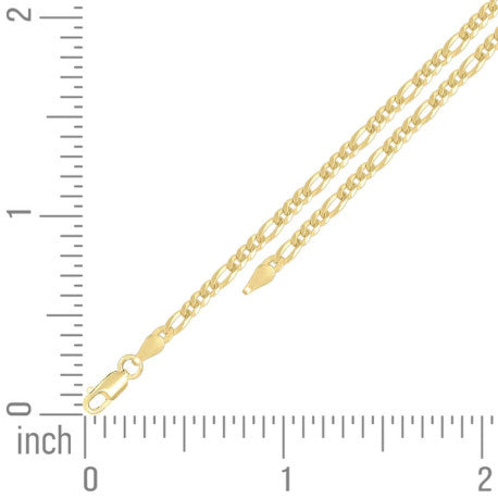 925 Sterling Silver Super Flat Figaro Chain Yellow Plated 080 2.9mm