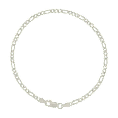 925 Sterling Silver Super Flat Figaro Chain Silver Plated 080 2.9mm