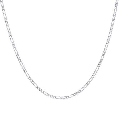 925 Sterling Silver Super Flat Figaro Chain Rhodium Plated 080 2.9mm