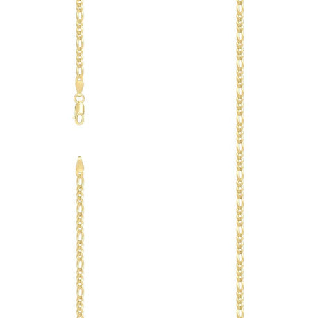 925 Sterling Silver Super Flat Figaro Chain Yellow Plated 080 2.9mm