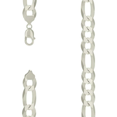 925 Sterling Silver Super Flat Figaro Chain Silver Plated 350 13.5mm