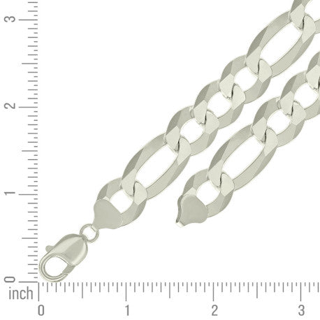 925 Sterling Silver Super Flat Figaro Chain Silver Plated 350 13.5mm
