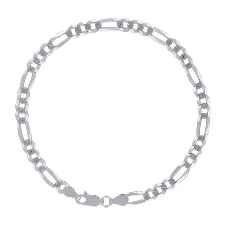 925 Sterling Silver Super Flat Figaro Chain Rhodium Plated 120 4.9mm