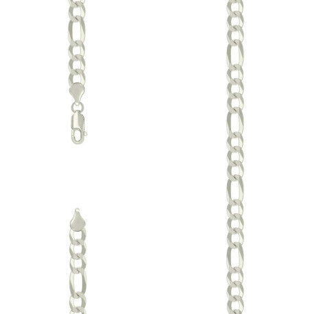 925 Sterling Silver Super Flat Figaro Chain Silver Plated 160 6.6mm