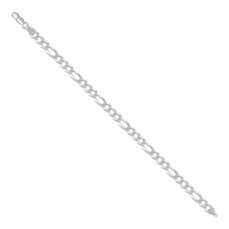 925 Sterling Silver Super Flat Figaro Chain Rhodium Plated 160 6.6mm