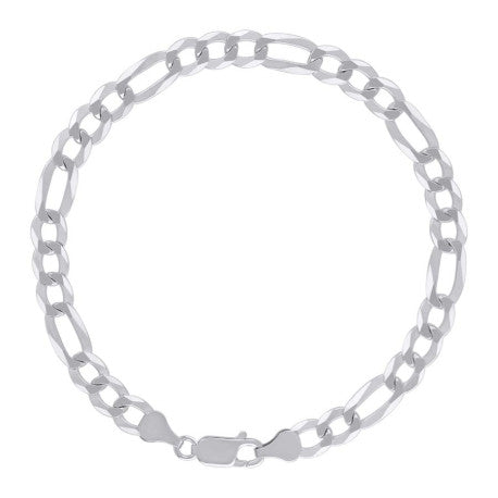 925 Sterling Silver Super Flat Figaro Chain Rhodium Plated 160 6.6mm