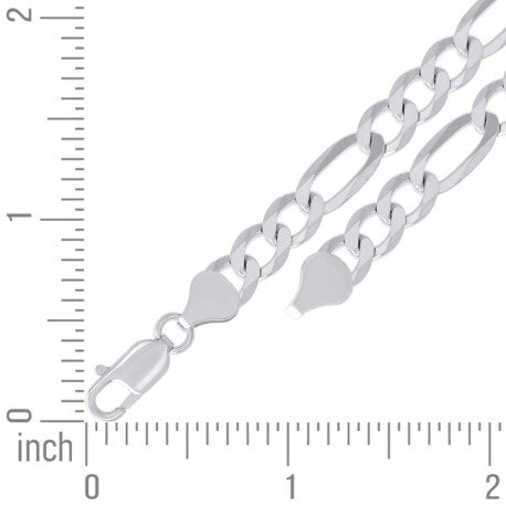 925 Sterling Silver Super Flat Figaro Chain Rhodium Plated 160 6.6mm