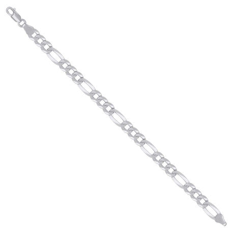 925 Sterling Silver Super Flat Figaro Chain Rhodium Plated 180 7.8mm