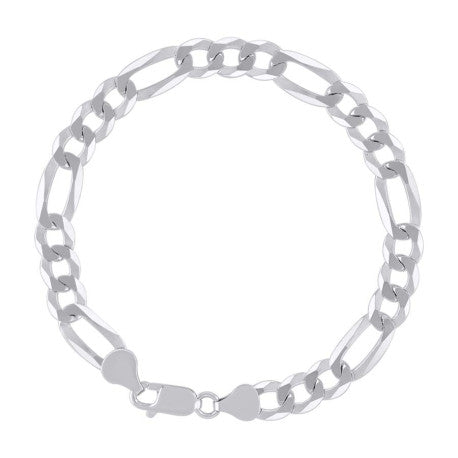 925 Sterling Silver Super Flat Figaro Chain Rhodium Plated 180 7.8mm