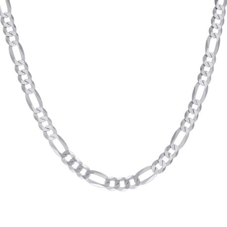 925 Sterling Silver Super Flat Figaro Chain Rhodium Plated 180 7.8mm