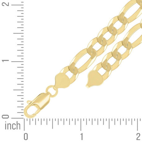 925 Sterling Silver Super Flat Figaro Chain Yellow Plated 200 8.9mm
