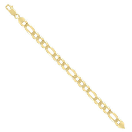 925 Sterling Silver Super Flat Figaro Chain Yellow Plated 200 8.9mm