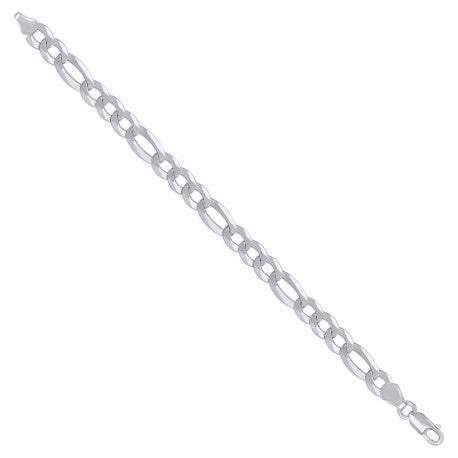 925 Sterling Silver Super Flat Figaro Chain Rhodium Plated 200 8.9mm