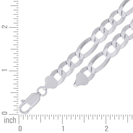 925 Sterling Silver Super Flat Figaro Chain Rhodium Plated 200 8.9mm