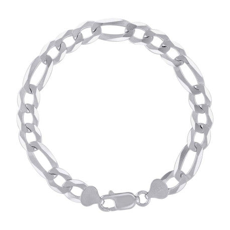 925 Sterling Silver Super Flat Figaro Chain Rhodium Plated 200 8.9mm