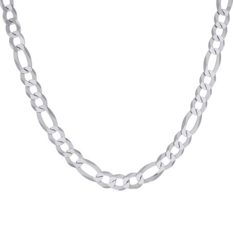 925 Sterling Silver Super Flat Figaro Chain Rhodium Plated 200 8.9mm