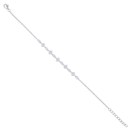 925 Sterling Silver Cz Bracelet 8"(7"+1")