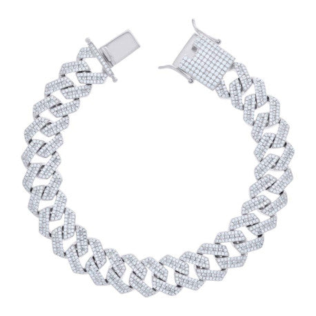 925 Sterling Silver Cz Fancy Bracelet Chain 14mm-8.5