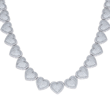 925 Sterling Silver Cz  Heart Necklace 14mm