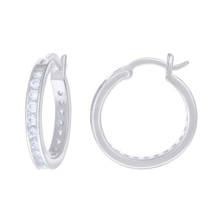 925 Sterling Silver Cz Hoop Earrings 3mm-20
