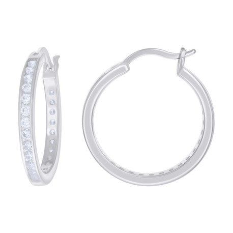 925 Sterling Silver Cz Hoop Earrings 3mm-24