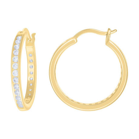 925 Sterling Silver Cz Hoop Earrings 3mm-24