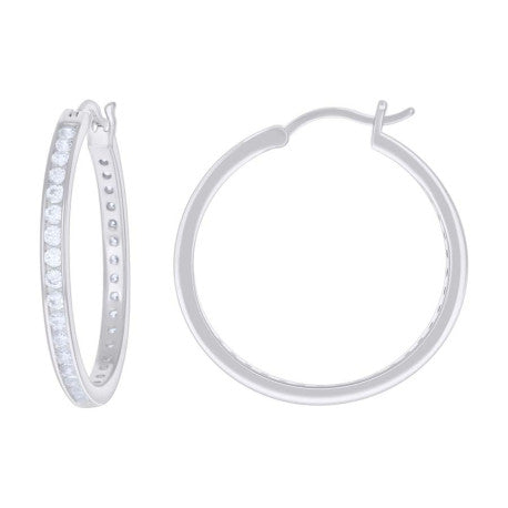 925 Sterling Silver Cz Hoop Earrings 3mm-30