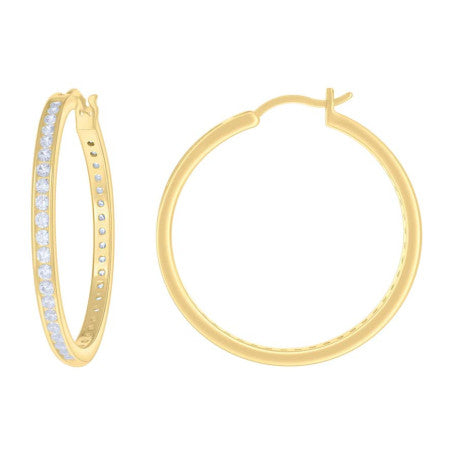 925 Sterling Silver Cz Hoop Earrings 3mm-36