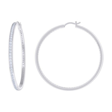 925 Sterling Silver Cz Hoop Earrings 3mm-56