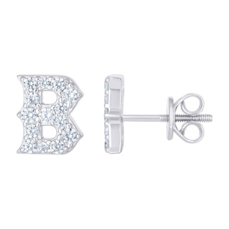 925 Sterling Silver Cz Initial "B" Earrings