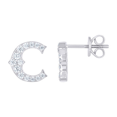 925 Sterling Silver Cz Initial "C" Earrings