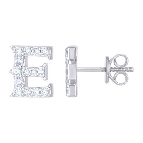 925 Sterling Silver Cz Initial "E" Earrings