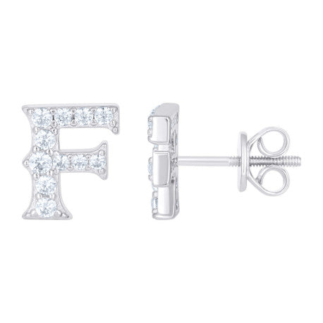 925 Sterling Silver Cz Initial "F" Earrings