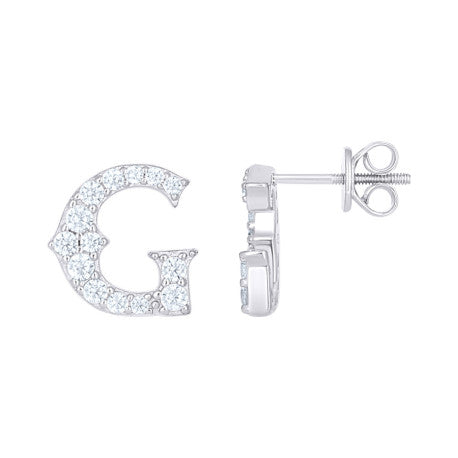 925 Sterling Silver Cz Initial "G" Earrings