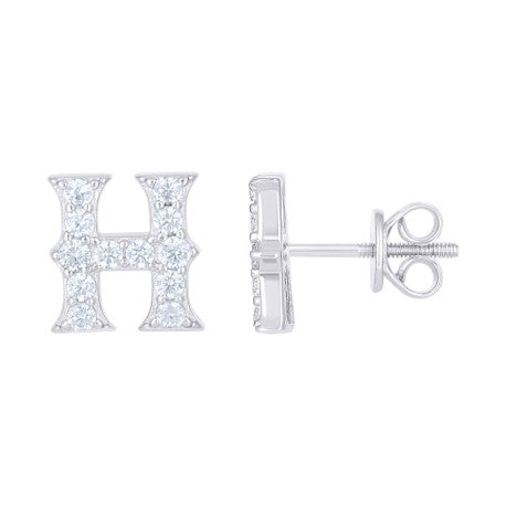 925 Sterling Silver Cz Initial "H" Earrings