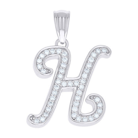 925 Sterling Silver Cz Initial "H" Pendant
