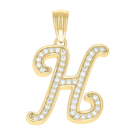 925 Sterling Silver Cz Initial "H" Pendant