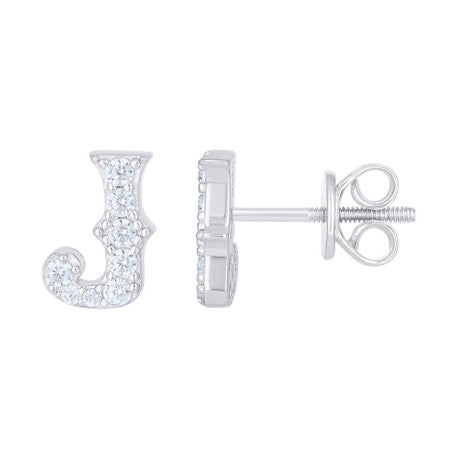 925 Sterling Silver Cz Initial "J" Earrings