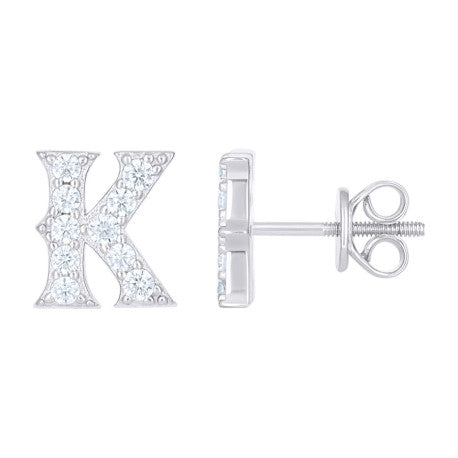 925 Sterling Silver Cz Initial "K" Earrings