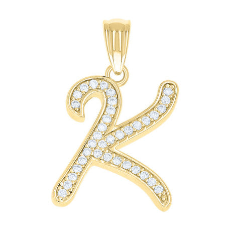 925 Sterling Silver Cz Initial "K" Pendant