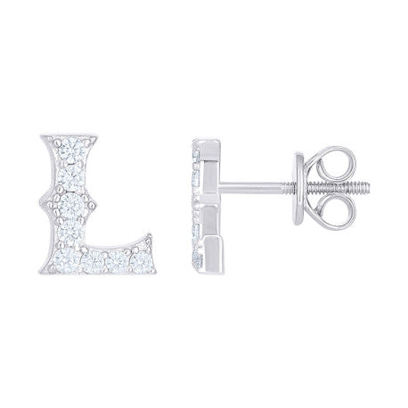 925 Sterling Silver Cz Initial "L" Earrings