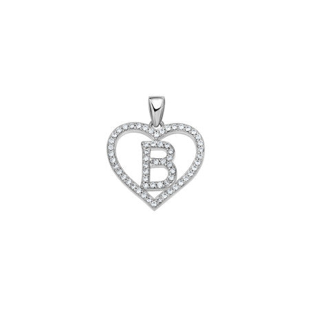 925 Sterling Silver Cz Initial Letter Pendant "B"