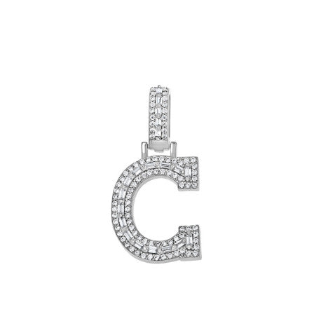 925 Sterling Silver Cz Initial Letter Pendant "C"