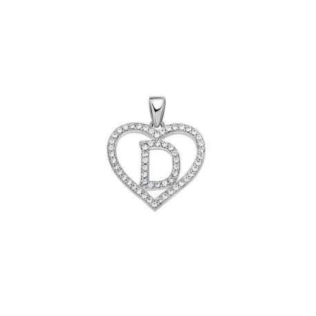 925 Sterling Silver Cz Initial Letter Pendant "D"